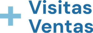 Logotipo con el texto en azul Visitas Ventas y el icono de una más en azul claro
