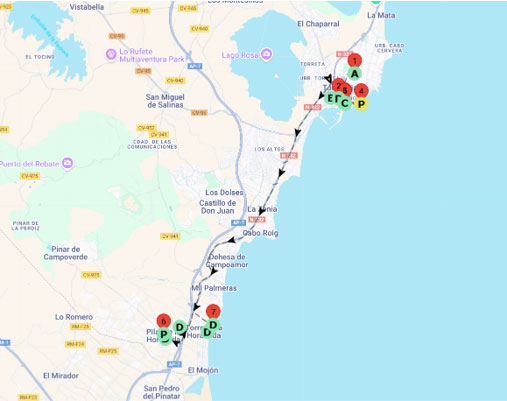 herramienta una ruta de la región sur de la provincia de Alicante y la norte de Murcia
