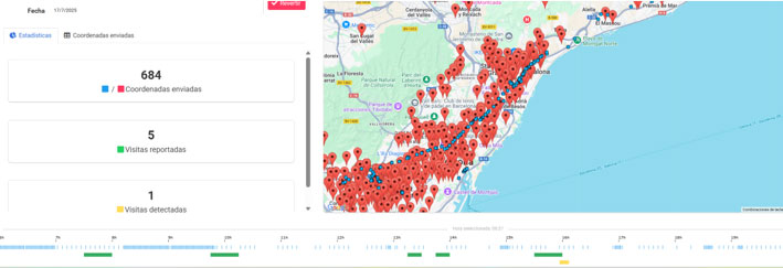 interfaz de usuario para una plataforma de seguimiento o gestión de ubicaciones